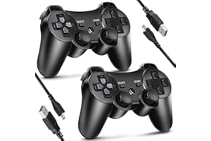 Kujian Controller 2 Pack for PS3 Wireless Controller for Playstation 3, Double Shock, Motion Sensor, 6-axis Dual Motors High Performance Gaming Controller for PS3 with 2 USB Charging Cord
