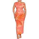 WDIRARA Women's Plus Size Tie Dye Floral Print One Shoulder Sleeveless Ruched Bodycon Maxi Dress