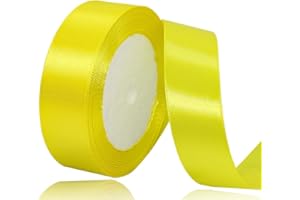 AHOMAME Lemon Yellow Satin Ribbon 1 Inches x 25 Yards, Solid Color Fabric Ribbon for Gift Wrapping, Crafts, Hair Bows Making, Wreath, Wedding Party Decoration and Sewing Projects