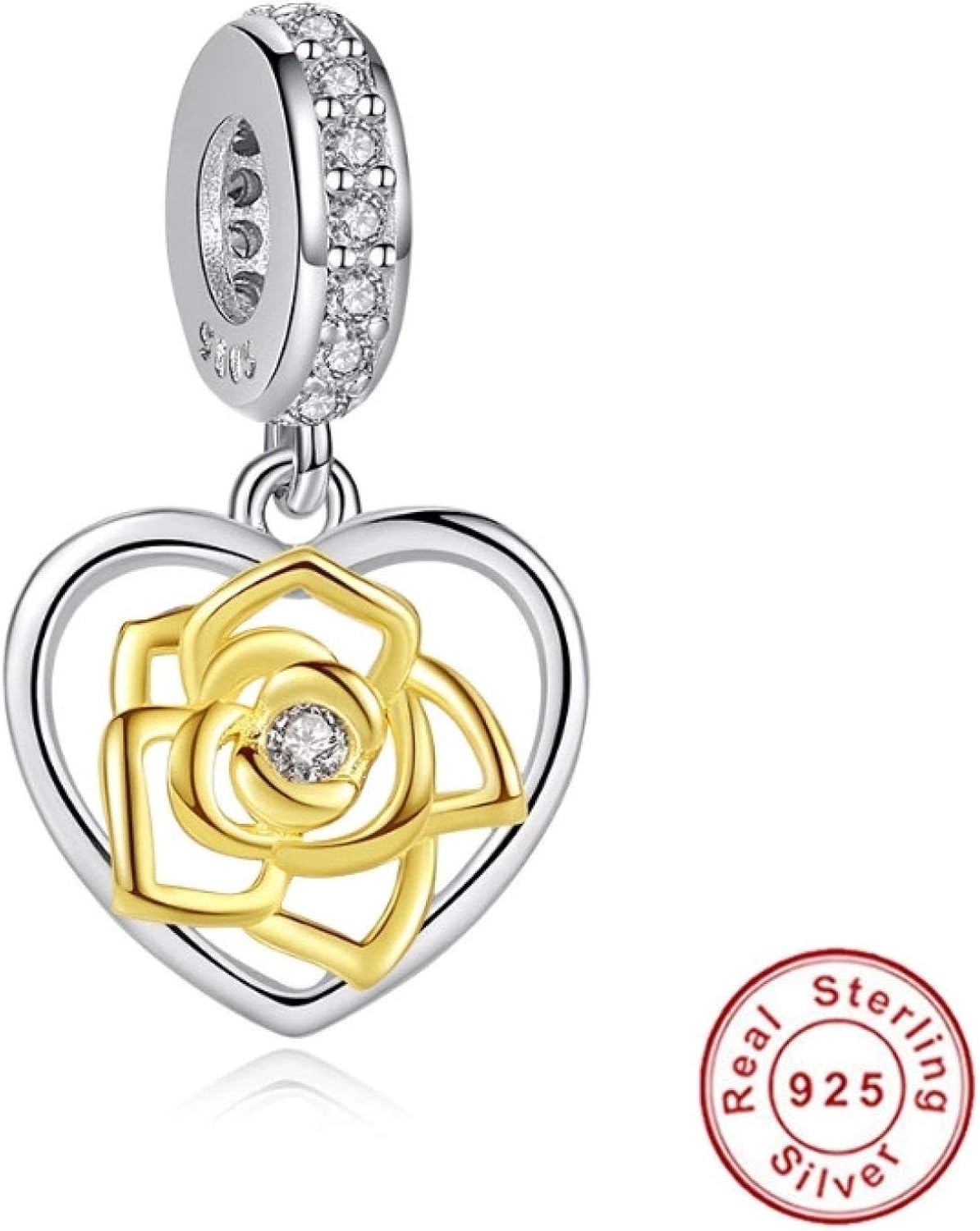 Real 925 Sterling Silver Charms Rose Flower Beads Fit Original Pandora