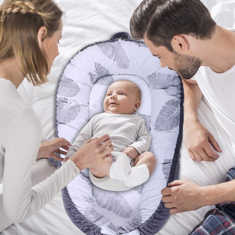 Portable Crib Baby Portable Lounger Infant Bassinet Reversible Baby Nest Bed for Bedroom/Travel (Gray Leaf): Baby