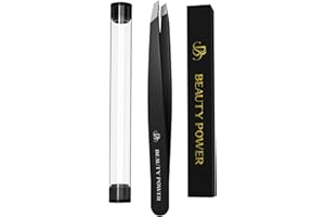 Beauty Power Professional Ultra-Precision Slant Tweezers for Women Facial Hair - German Stainless Steel, Tweezers for Men & Women, Black Eyebrow Tweezer for Ingrown Hair - Black