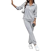 FIOPHY Women's Cozy 2 Piece Outfits Lounge Sets Long Sleeve Half Zip Sweatshirt Tops Jogger Sweatpants Sweats Track Suits Set