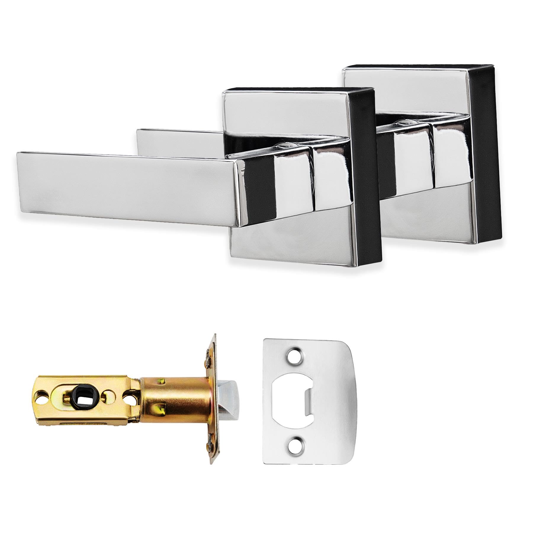 XFORT Quad Passage Knob Set Polished Chrome, Door Knob for Internal Wooden Doors, Complete Set with Tubular Latch