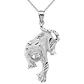 Animal Kingdom High Polish 925 Sterling Silver Full Body Tiger Pendant Necklace