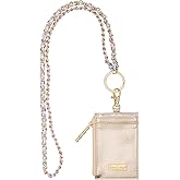 Lilly Pulitzer Lanyard with ID Holder, Keychain Wallet for School or Office, Gold Zipper Wallet, Badge Holder with Clear Window and Card Slots, Soleil It On Me