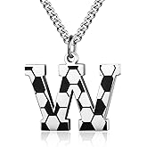 AIAINAGI Initial A-Z Letter Soccer Necklace for Men - Charm Pendant With Stainless Steel Silver Chain 22inch - Personalized Gift