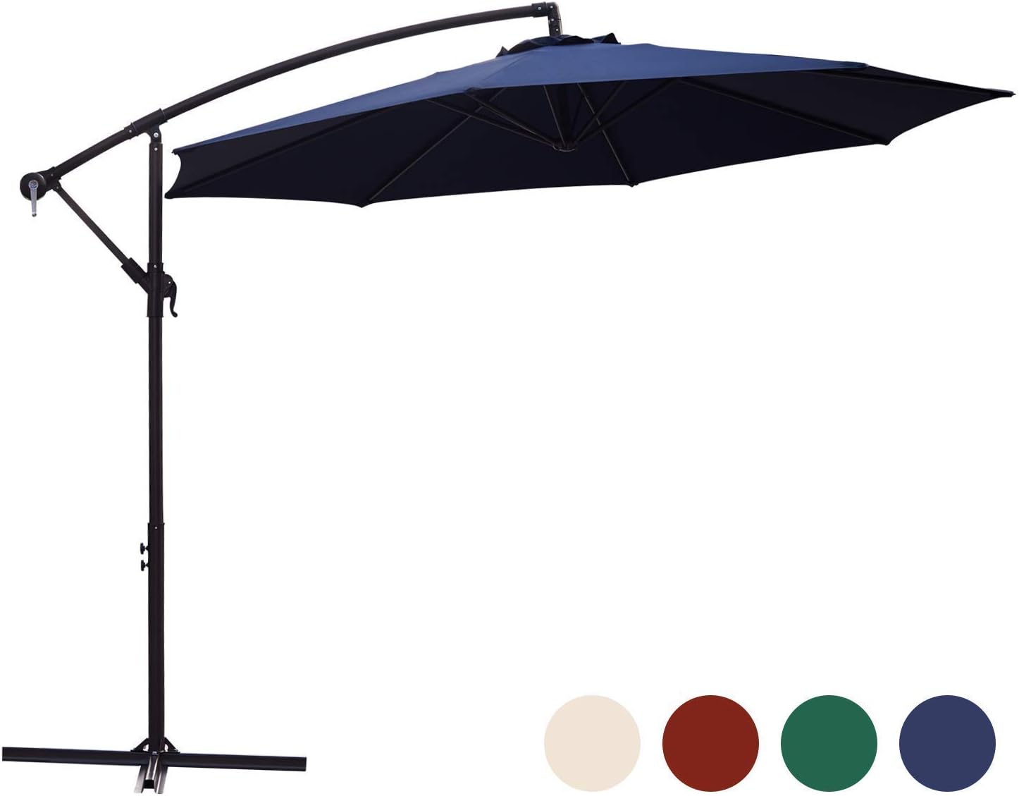 KINGYES 10ft Patio Offset Cantilever Umbrella Market Umbrellas Outdoor Umbrella with Crank & Cross Base for Garden, Deck,Backyard and Pool (Beige, 10 Ft) (10 FT, Navy)