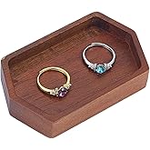HOBBIESAY 1Pc Wood Rings Display Tray 3.66x2.17x0.73 Inch Wooden Jewelry Dish Decorative Bracelets Display Dishes Hexagon Rings Tray Brown for Women Beacelets Necklaces Earrings Jewelry Storage