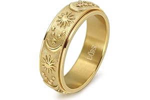 DURSI Sun Moon and Star Spinner Fidget Ring for Anxiety for Men Women Stainless Steel Rotating Engagement Wedding Band 8MM