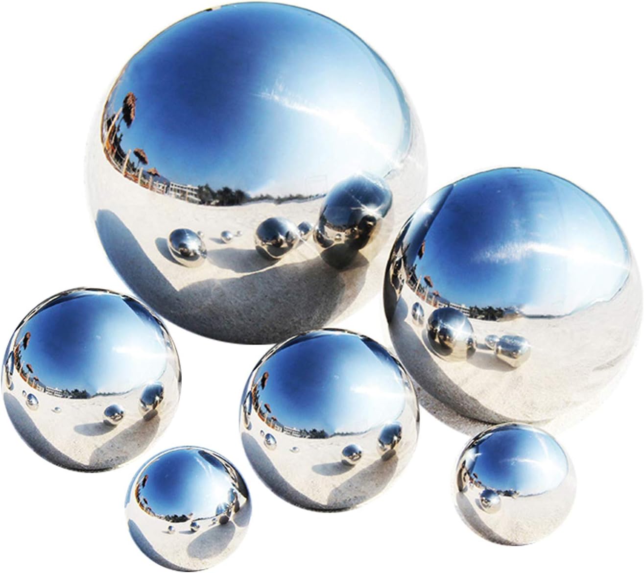 LANUCN 50150mm 6pcs Silver Garden Balls Big lots mix Size Hollow Ball