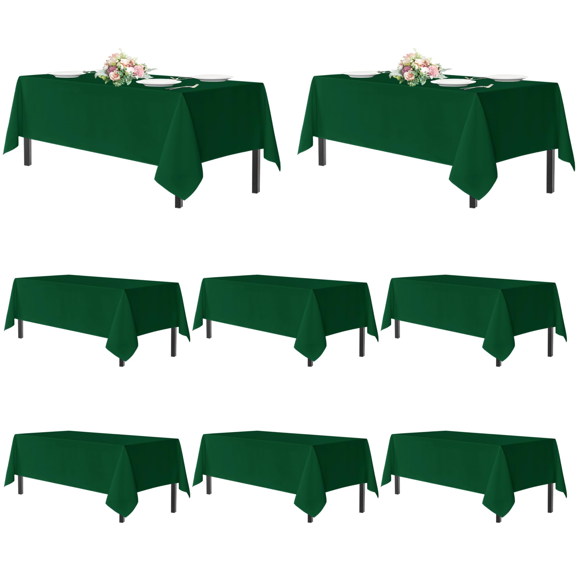 Photo 1 of sancua Tablecloths for 6 Foot Rectangle Tables, 8 Pack - Washable Polyester Fabric Table Cloth for Chirstmas Party, Birthday, Banquet Reception, 54x108 Inch Hunter Green