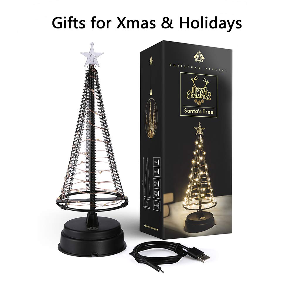 HONESTY Mini Christmas Tree, Night Light for Home/Decoration/Party/Wedding, USB or Battery Powered, 10Inch 40LED Light Tree, Inside Black S