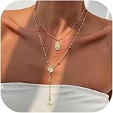 Layered Cross Necklace for Women Bohemian Bead Pearl Pendant Long Lariat Y Shaped Dainty Vintage Rosary Statement Stack Necklaces Dress Women Accessories Trendy Jewelry Gifts