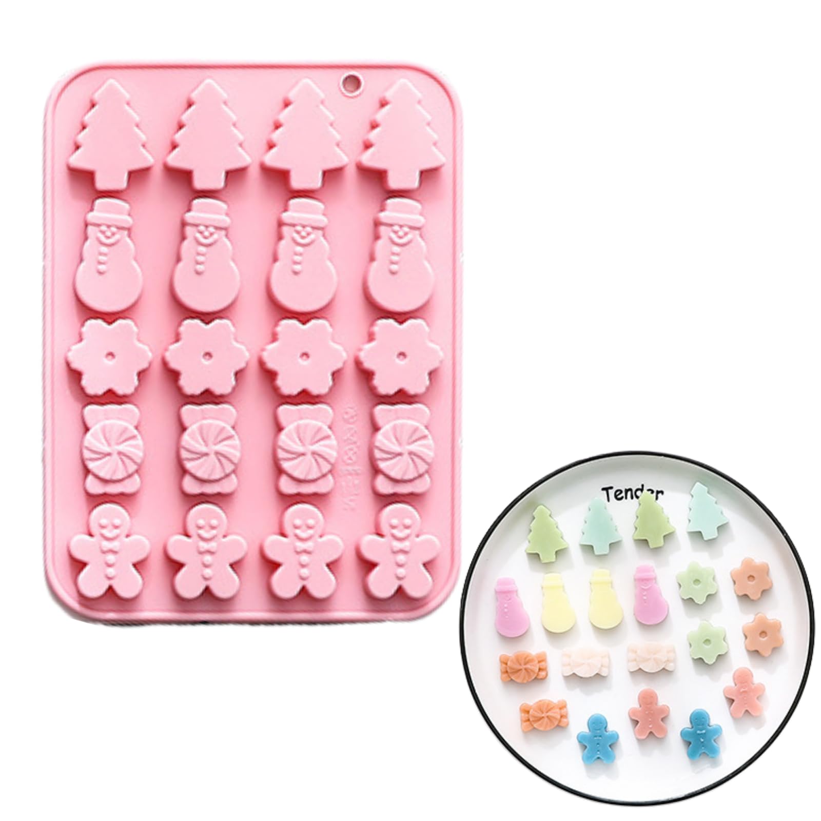 PTaizjjz 1 Pc Christmas Silicone Chocolate Mold Xmas Tree,Snowman, Snowflake,Candy and Gingerbread Man Shape 3D Chocolate Candy Moulds for Christmas/Xmas/Holiday