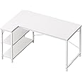 Huuger L Shaped Desk, 47 Inches Computer Desk with Reversible Storage Shelves, Gaming Desk, Corner Desk Home Office Desks, Writing Desk Study Desk with Metal Frame, White