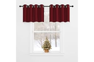 NICETOWN Red Valances Christmas Bedroom Half Window Curtains Tiers - Home Decoration Blackout Draperies Eyelet Top Panels for Office Christmas (Burgundy Red, 1 Pair, 52 Width x 18 inches Length)