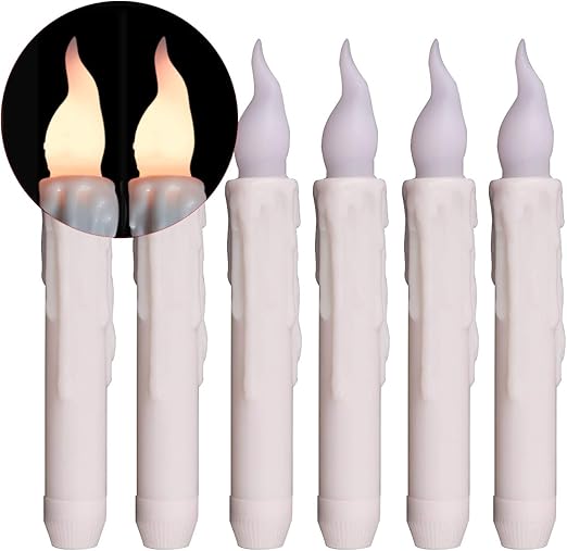 Youngerbaby Set of 6 LED Short Taper Candles Battery Operatd with Timer (6H ON/18H