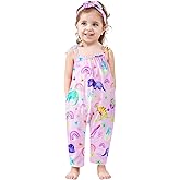 Lindanina Toddler Baby Girls Romper Sleeveless Jumpsuit Summer Clothes Adjustable Tie-Up Strap with Pocket Headband 1-5T