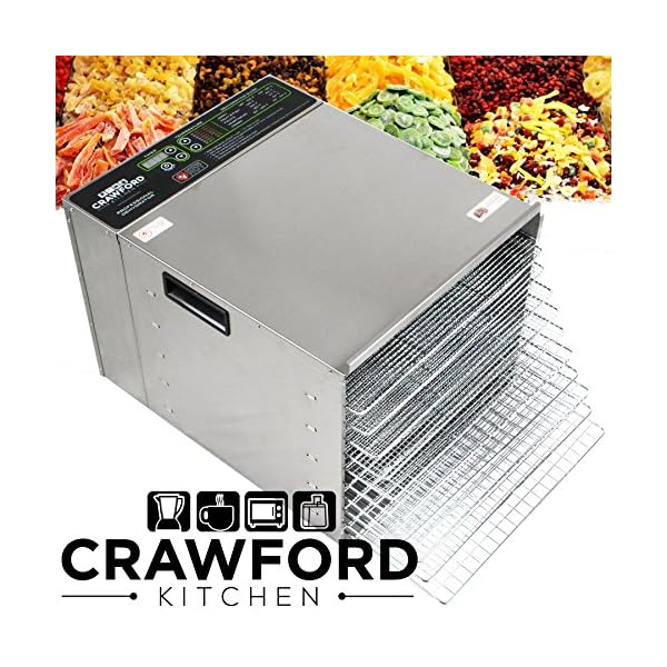 Crawford-Kitchen-Commercial-Food-Dehydrator-Stainless-Steel-Easy-To-Clean-Body-Pro-Quality-Dehydrated-Raw-Food-Jerky-Maker-1000W-Ultra-High-Effieciency-Design