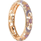 BlingNook Cloisonne Bracelet For Women, Chunky Bangle Trendy Cute Flower Enamel Bangles Multi Tone Engraved Cuff Gold Plated Bracelets Stackable Wife Jewelry Friendship Gift