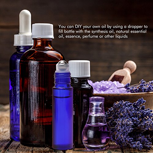 ULG Roll on Bottles 10ml Blue Glass Empty Bottles 8 Pack with Stainless Steel Roller Ball 2 Extra Balls 8 Piece Waterproof Labels 1 Opener and 3ml Dropper for Essential Oils - Thumbnail 5
