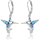Dreamboat Hummingbird Bird Leverback Earrings for Women 925 Sterling Silver Abalone Shell Dangle Drop Earring Jewelry Gifts for Hummingbirds Lovers