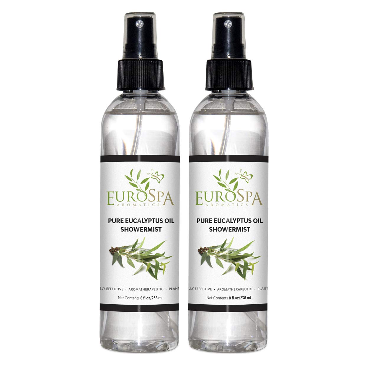 EuroSpa Aromatics Pure Eucalyptus Oil ShowerMist and Steam Room Spray, All-Natural Premium Aromatherapy Essential Oils - Pure Eucalyptus, 8oz, 2 Pack