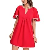 KEOMUD Women's Summer Short Sleeve Mini Dress Casual V Neck Contrast Trim Flowy Shift Dresses with Pockets