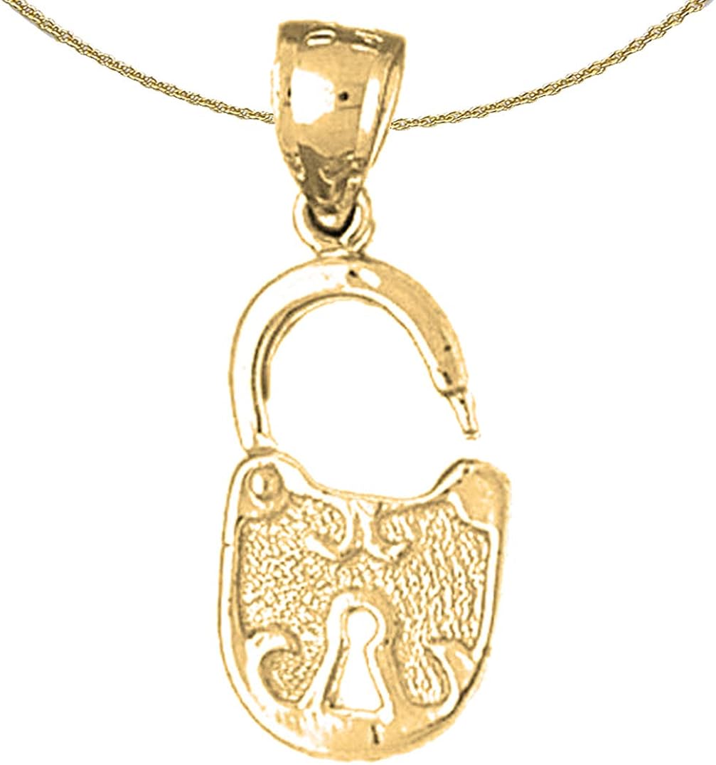 Jewels Obsession 14K Yellow Gold Padlock, Lock Pendant with
