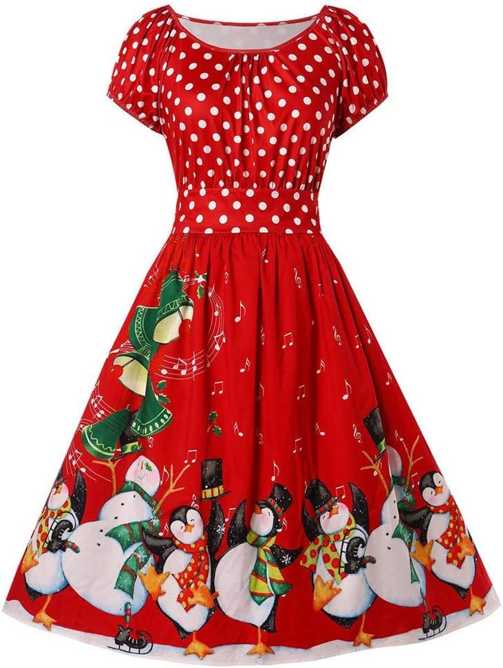 Women Plus Size Christmas 1950s Dress Vintage O-Neck Swing Dress Ladies Girls Elegant Cocktail Evening Party Dress Winter Autumn Jumper
