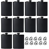 10pcs Flask for Liquor for Men,Matte Black Stainless Steel Leakproof and Funnel, with Never-Lose Metal Cap, Drinking Flasks for Wedding Party Gift Outdoor Activities (8oz)