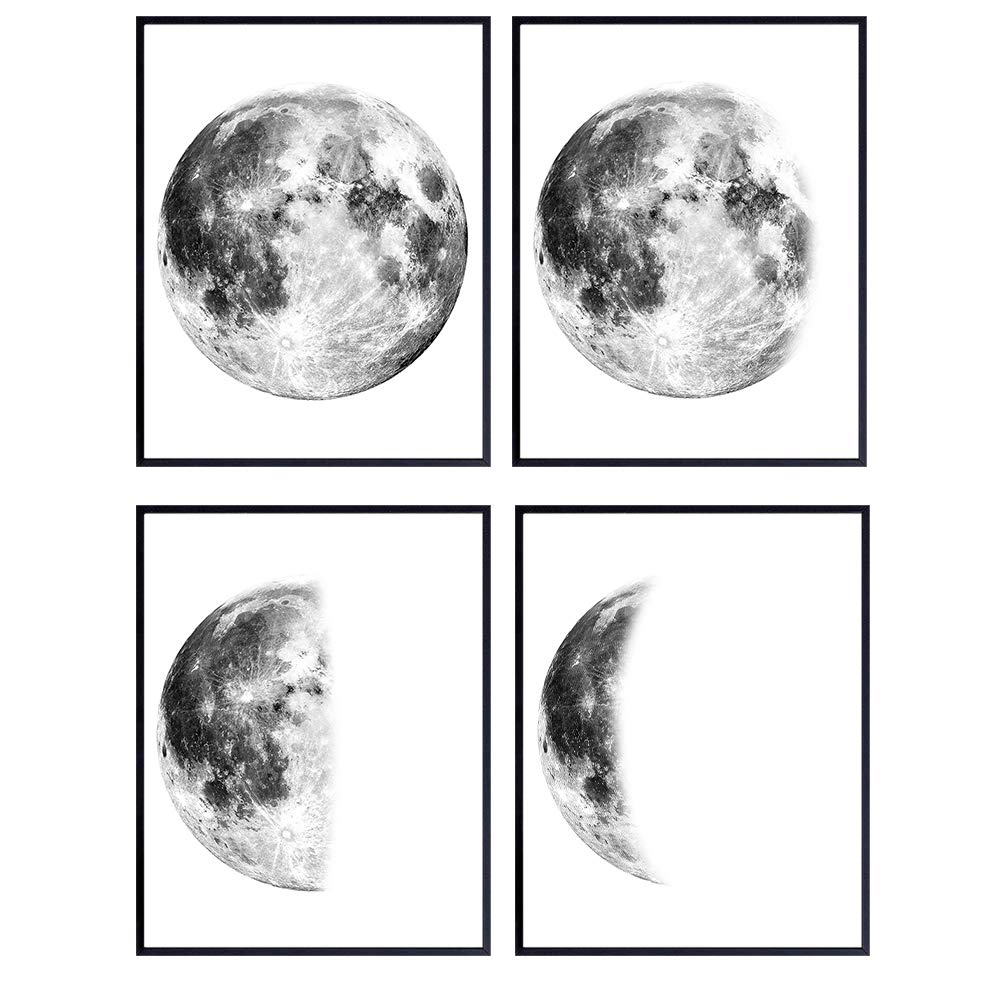 Moon Phases Wall Art Prints Set of Four (8x10) Ready to