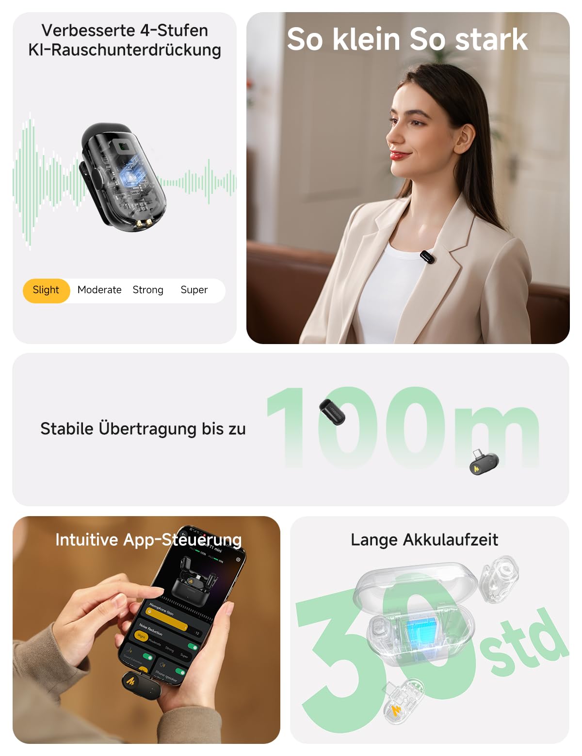 MAONO Kabelloses Handy Mikrofon - USB-C Wireless Mini Mikrofon für iPhone 17/16/15 Android, 4 Level Rauschunterdrückung, KI Stimmenwechsel, 30h Laufzeit, Mic für Vlog, YouTube, Aufnahmen, Wave T1 Mini 2