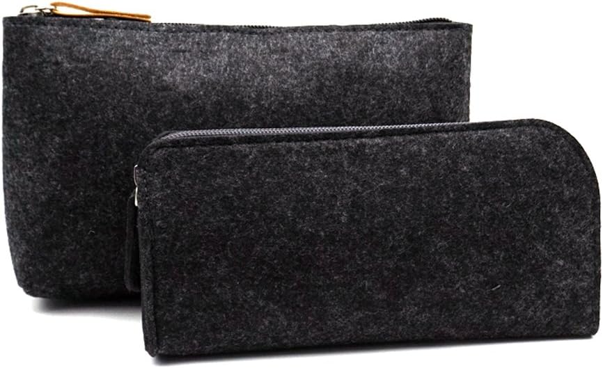 ERCENTURY Pencil Bag Pen Holder Cosmetic Pouch Bag, Felt Pouch Zipper Bag for School / Office Supplies, Stationeries or Makeup Accessories.2 Sizes in 1 Pack. (Dark Grey)