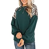 Womens Leopard Print Long Sleeve Shirts Fall Casual Crewneck Color Block Tops Sweatshirts