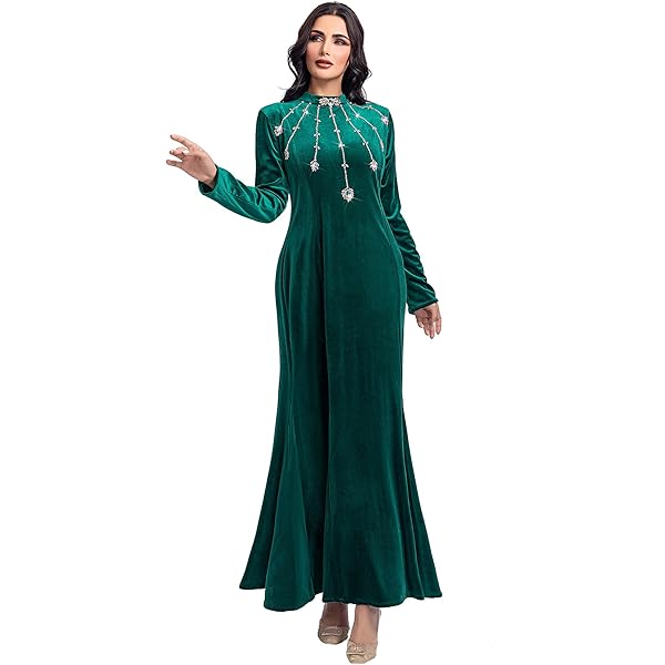 Amazon.com: Elegant Velvet long sleeve Muslim Dress for Women,Beaded,  Rhinestone Accents, Belted Front Slit,Middle East Dresses for Women, Arabic  Dress for Women Perfect for Eid, Ramadan,Weddings : Clothing, Shoes &  Jewelry