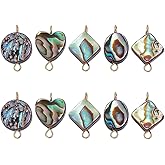 HOBBIESAY Natural Abalone Shell Charms Small Abalone Shell Connector Charms Paua Shells Pendants with 2 Metal Rings for Bracelet Necklace Earring Jewelry Making
