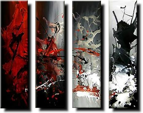 Amazon Co Jp 油彩画shop Art 手書きの油彩画 アートパネル 4パネルセット 赤 黒 白のアート W0350 モダンアート 絵画 インテリア 壁掛け 油絵 油彩画 抽象画 壁飾り オイルペイント ニュアンスアート スタイリッシュ かっこいい ホーム キッチン