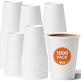 METAPRINT 1000 Pack 8 oz Disposable Paper Cups, Paper Coffee Cups 8 oz, Hot Beverage Drinking Cups for Water, White, Suitable for Parties, Picnic, Travel, and Events