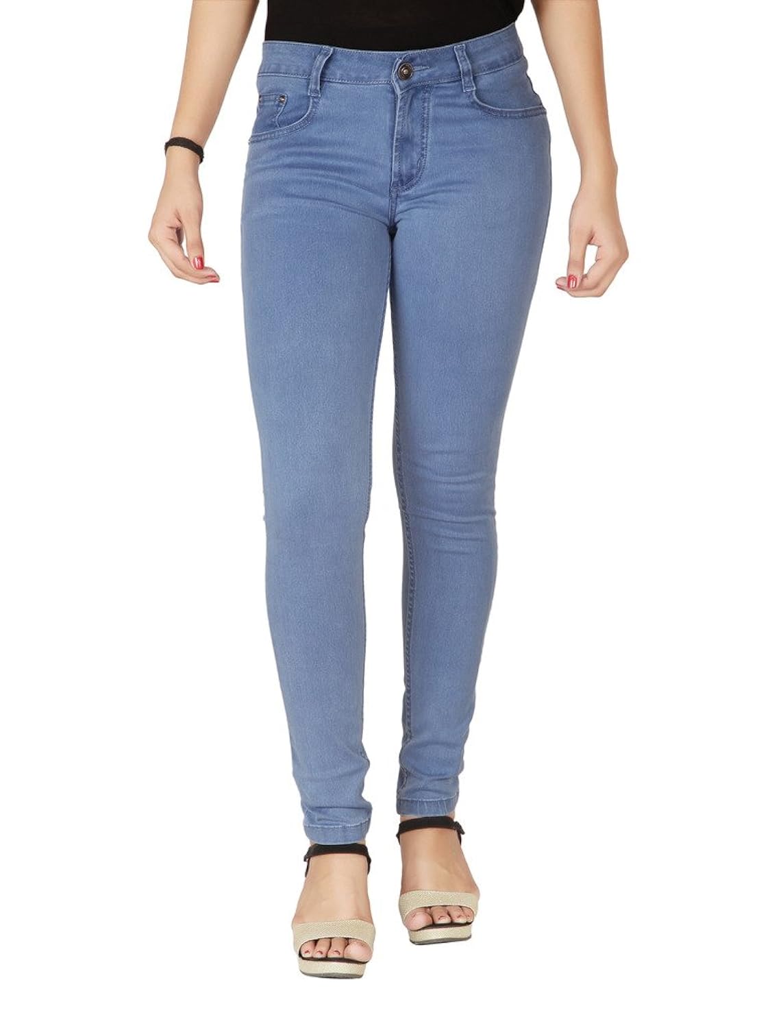 flirt nx women's denim stretchable mid blue slim fit jeans