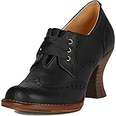 Dystralix Women Kitten Heel Oxford Loafers Round Toe Lace UP Oxford Pumps Slip On Bow Loafer Pumps 2 inch Stacked Chunky Heel Dress Shoes Retro British Oxford Heels Office Ladies 4-11 M US