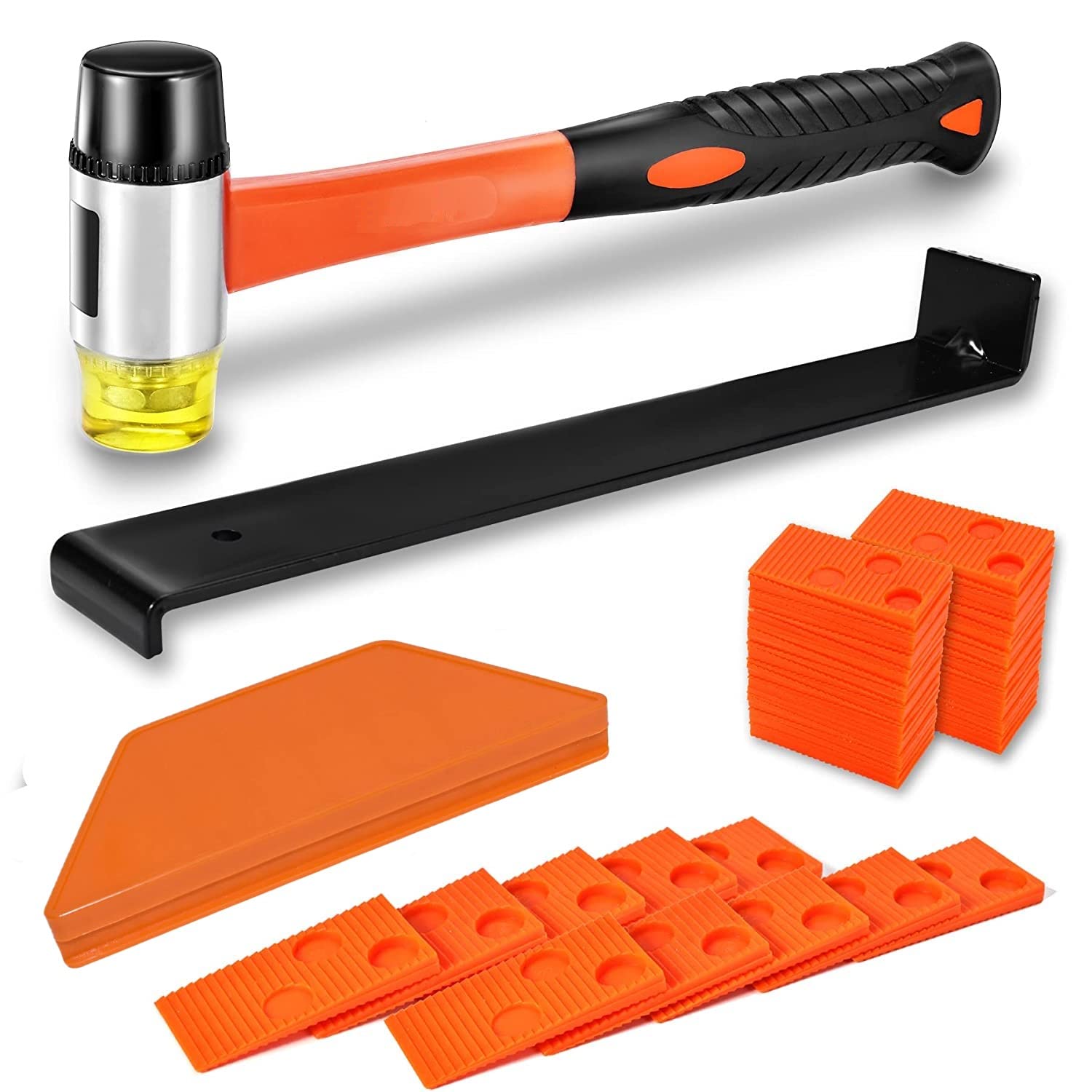 LATERN 43Pcs Laminate Floor Kit, 26CM Double Sided Rubber Mallet with Robust Tapping Block, Heavy Duty Steel Pull Bar, 40Pcs Floor Spacers - for Laminate Wood Flooring Installation