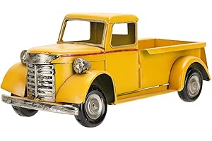 SOFFEE DESIGN 10in Vintage Iron Truck Decor, Farmhouse Pick-up Car Wine Holder Outdoor Planter for Home Decor, Yellow