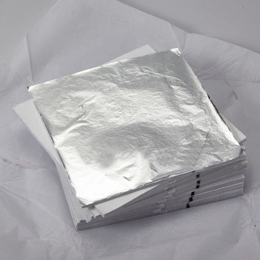 100pcs Imitation Silver Leaf for Arts, Silver Plating Process, Painting, Furniture Decoration, Imitation Silver Foil Sheets 5.5