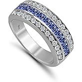 Hoops & Loops Sterling Silver Blue Cubic Zirconia Channel Set Band Ring
