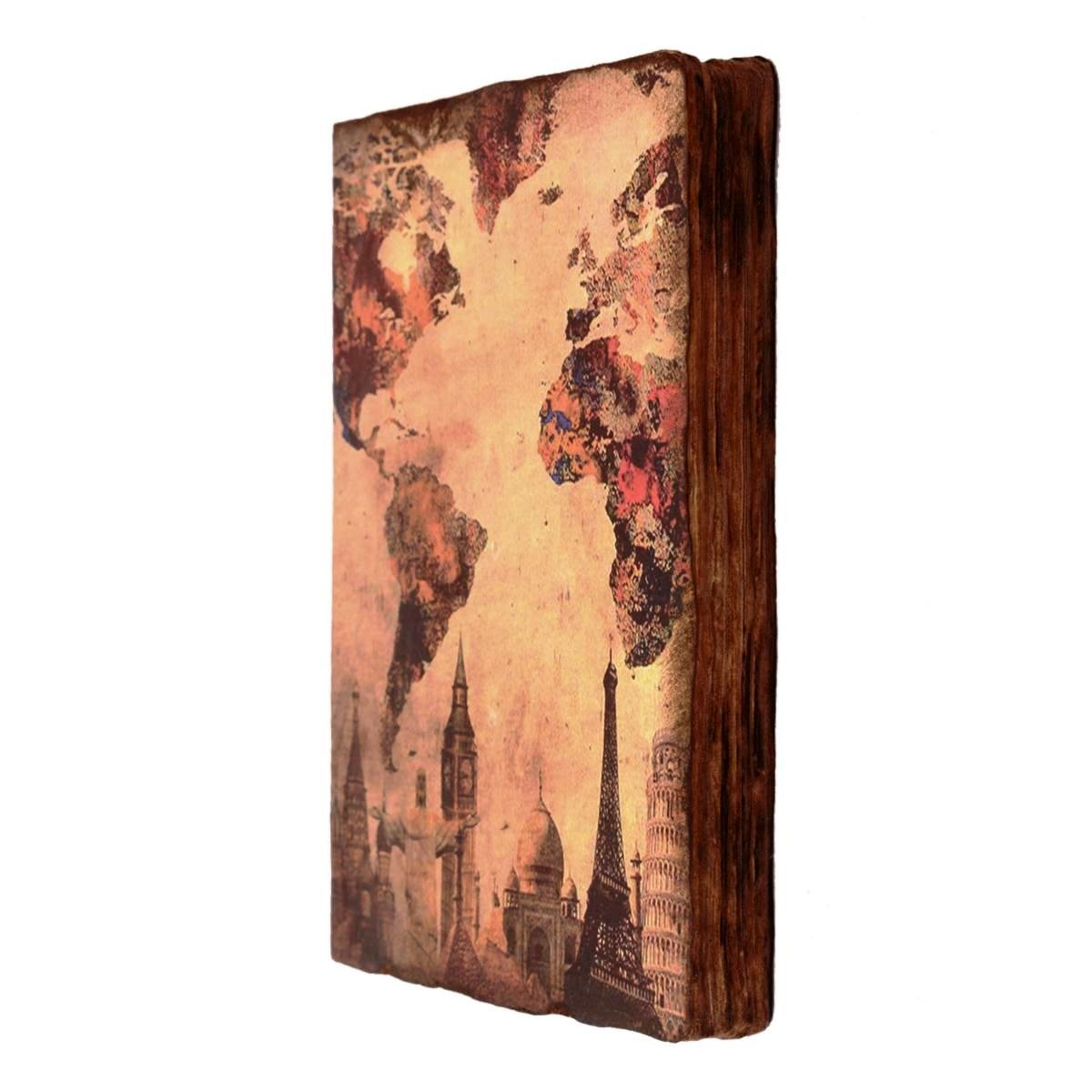 Purpledip Handmade Journal (Vintage Diary) 'One World': Fire Burnt Handmade Paper Notebook; Unique Gift For Personal Memoir (11120)