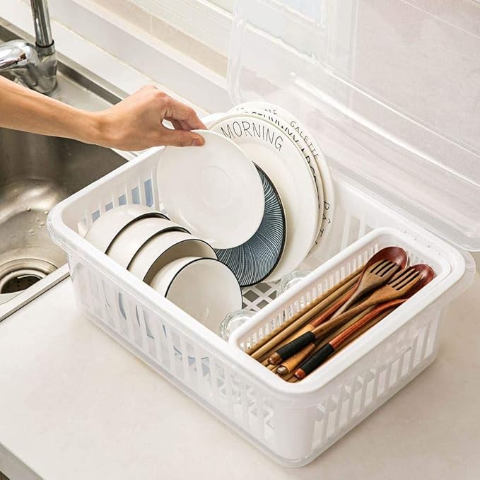 CNMZ 1pcs Caja de Almacenamiento de Plato Transparente con Tapa Estante