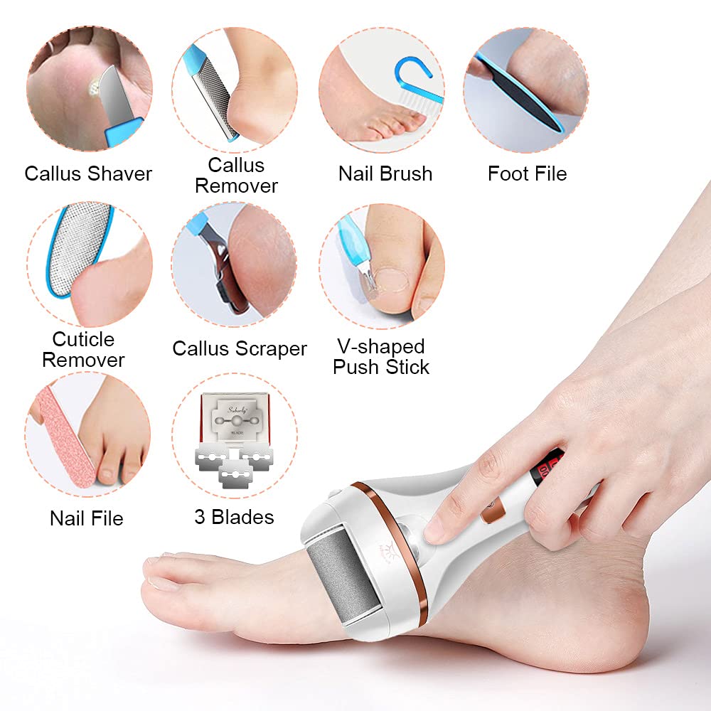 MOREVAC Electric Foot File Callus Remover, Rechargeable Pedicure Tools Foot Care Kit, Callus Remover for Feet with 3 Roller Heads,2 Speed, Display for Remove Cracked Heels Calluses and Hard Skin - Image 6