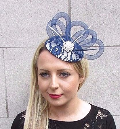 navy blue and cream wedding hats